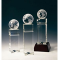 10 1/2" Tower Optical Crystal Award w/ Globe on Top